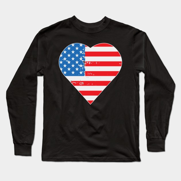 American Flag Heart 4th Of July Long Sleeve T-Shirt by ssflower